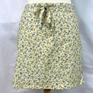 MY MICHELLE Pastel Butter Yellow Blue Rose Print Mini Skirt Women's 9/10 Y2K 90s